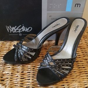 Black Open Back Peep Toe Heels